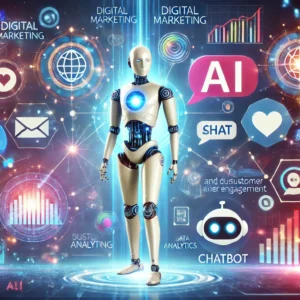 Illustration qui représente le marketing digital et les engagement client avec l'IA
